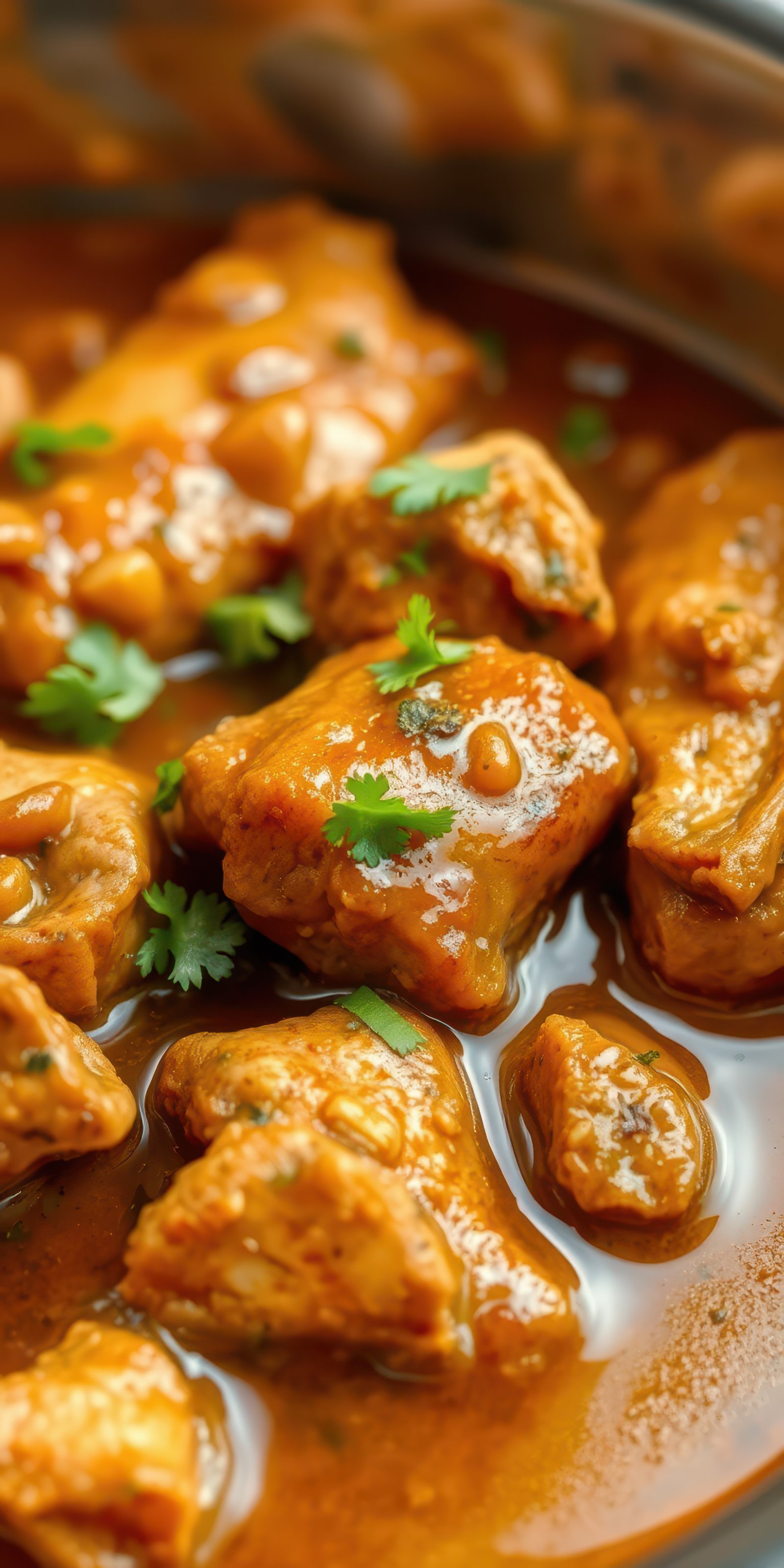 Delicious chicken curry simmering in rich sauce with fresh herbs